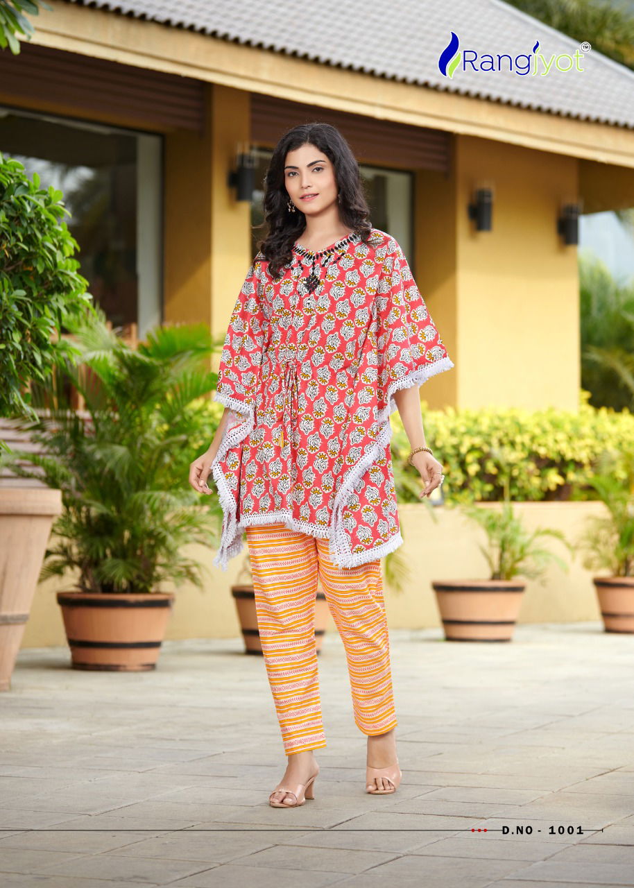 Rangjyot Eliza Kaftan Stylish Ethnic Wear Cotton Kurti With Bottom Collection